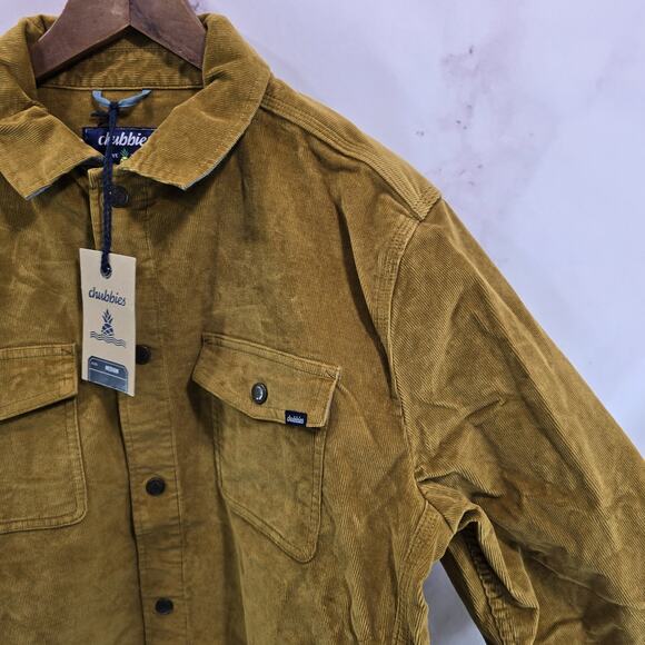 Chubbies Jacket Mens Medium Brown Corduroy Shirt Jacket Dont Even Chai Collared - Picture 12 of 12